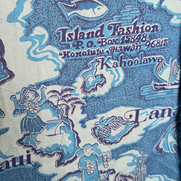 VTG 60s 70s Island Fashions Hawaiian Shirt - Map Print - Aloha Shirt - sz Large - Picture 5 of 10